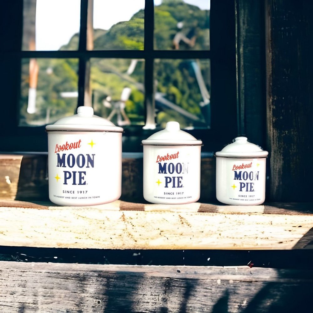 Moon Pie Cannister Set of 3 Enamel Ware Sized for Nesting in Each Other VTG Look